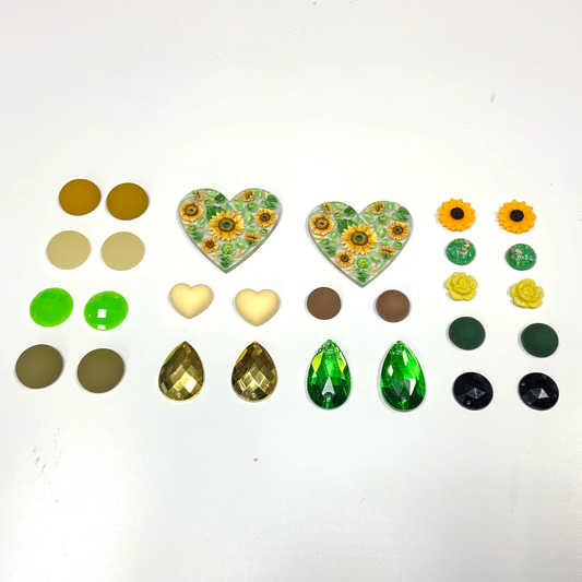 “Sunflower Fields” Yellow Green (14 Pairs) Resin Gem Set, Promotions Sundaylace Creations & Bling