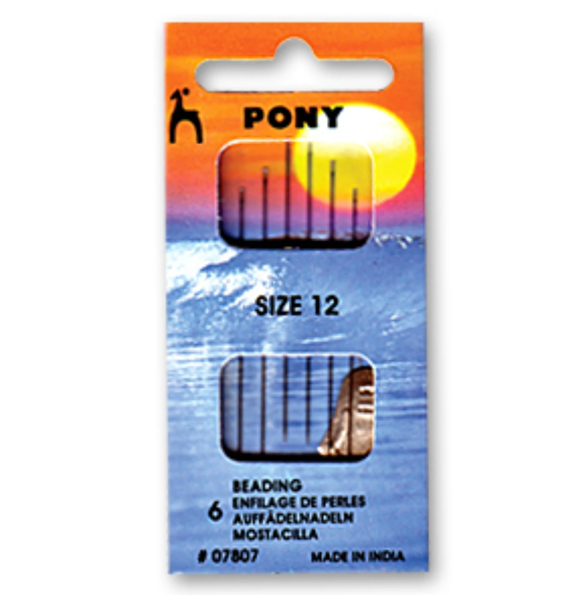 Size 12 India PONY Long Beading Needle Set (6 w/threader per pack) Thread