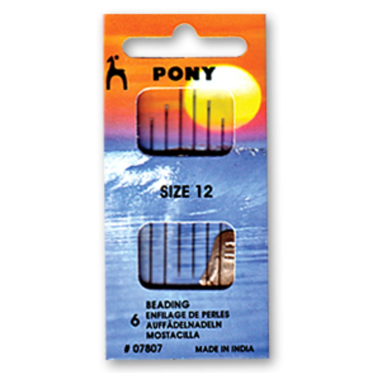 Size 12 India PONY Long Beading Needle Set (6 w/threader per pack) Thread