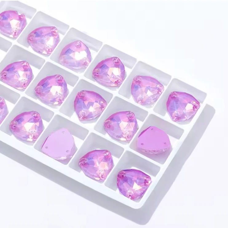 12mm Orchid Purple Jelly Mocha Pastel Trillion, Sew on, Glass Gems (Sold in Pair) Fancy Glass Gems