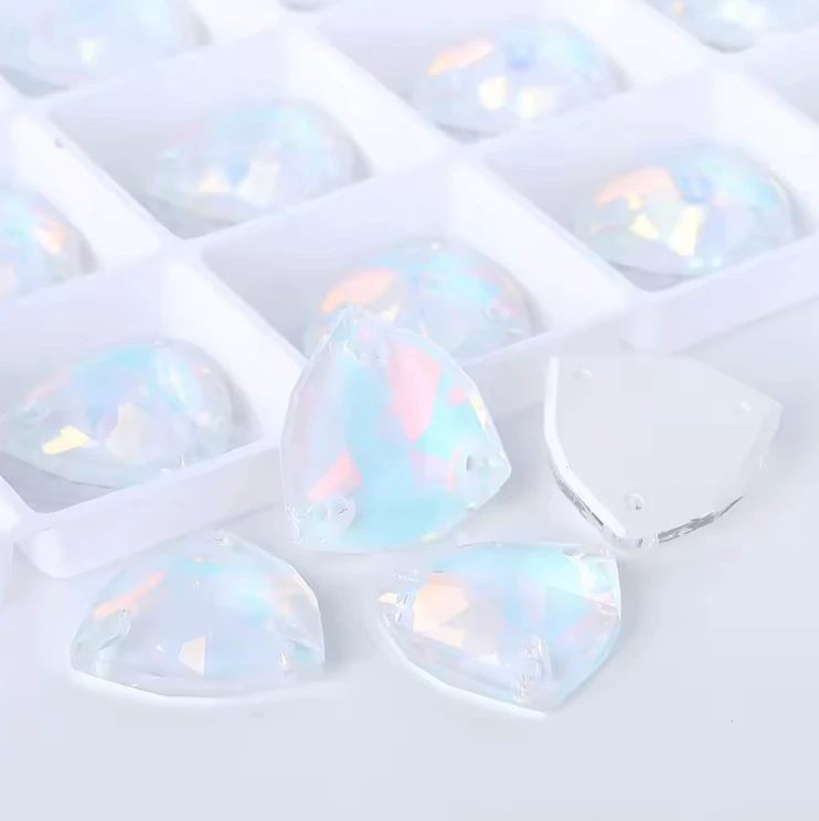 16mm White AB Mocha Jelly Trillion, Sew on, Fancy Glass Gems (Sold in Pair) Fancy Glass Gems