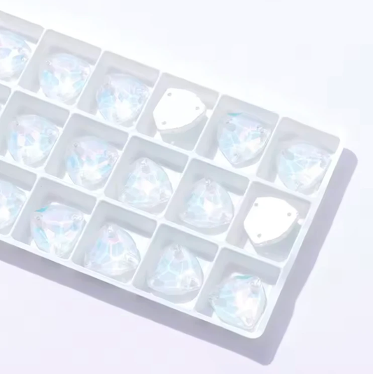 16mm White AB Mocha Jelly Trillion, Sew on, Fancy Glass Gems (Sold in Pair) Fancy Glass Gems