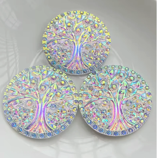 35mm AB Tree of Life Round, Glue on, Resin Gem (Sold In Pair) Resin Gems