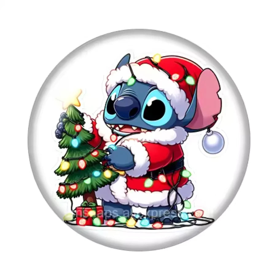 20mm Stitch as Santa Christmas Round, Glue on, Resin Gems (Sold in Pairs) Resin Gems