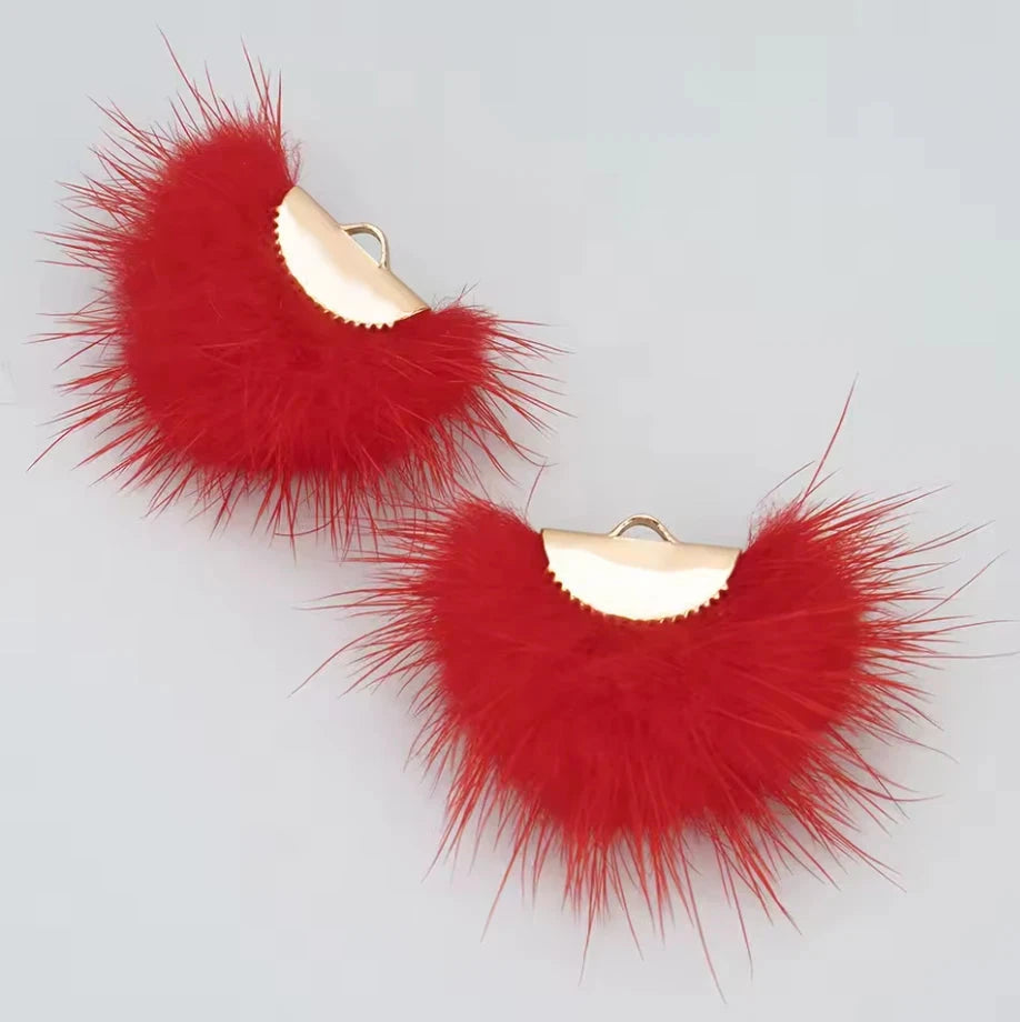 40mm Red Real Mink Fur Tassel Earring Finding