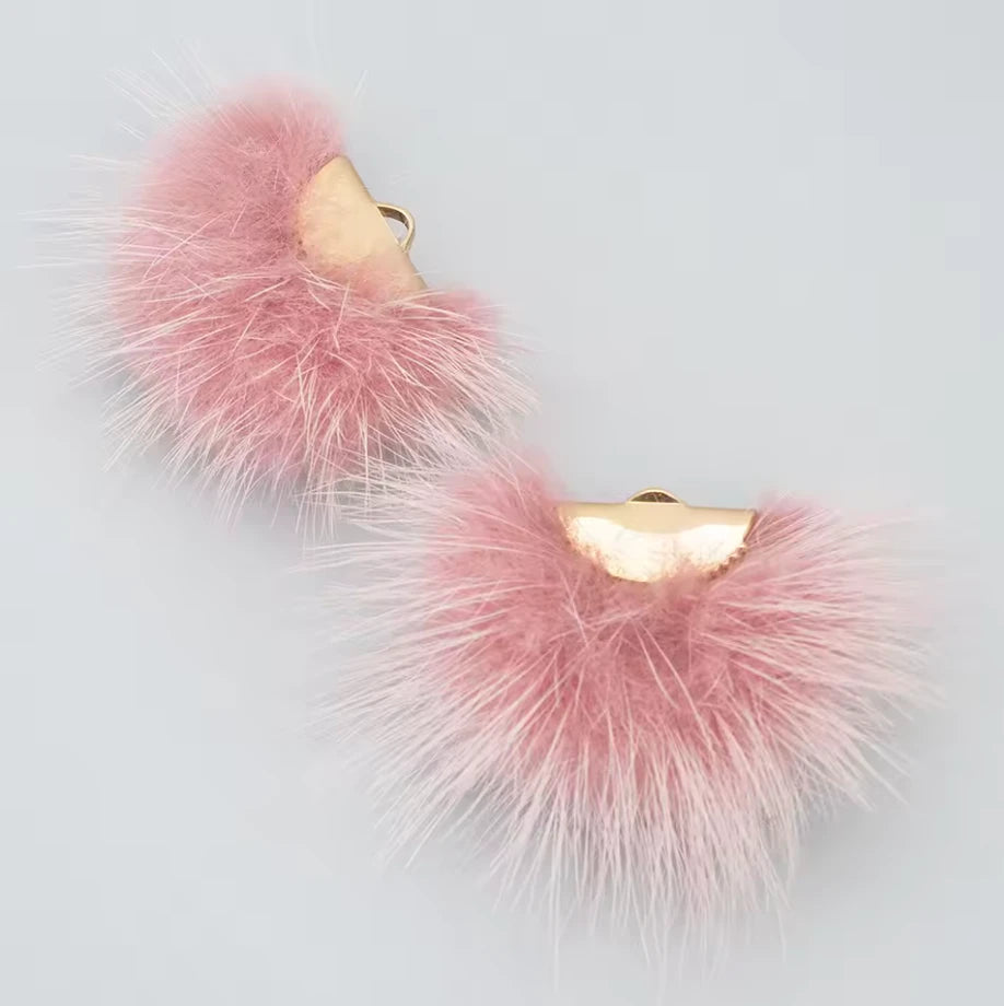 40mm Real Mink Fur Tassels with gold half circle clasp top  Earring Finding, (10 piece) Sundaylace Creations & Bling