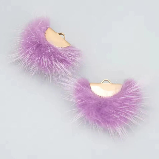 40mm Lilac Light Purple Mix Real Mink Fur Tassel Earring Finding