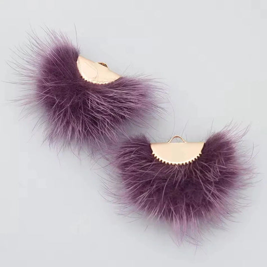 40mm Dark Purple Mix Real Mink Fur Tassel Earring Finding