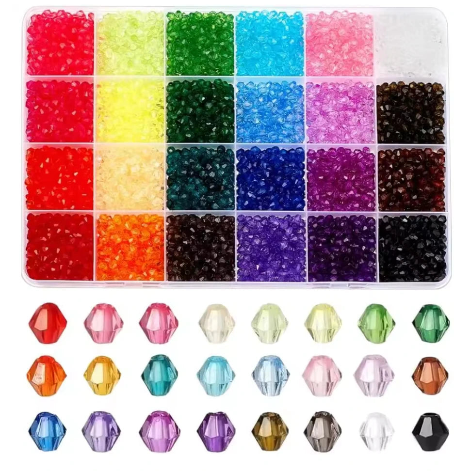 4mm Multicolour BICONE Kit - 24 Colours of 4mm Transparent Acrylic Bicone  AB Beads Kit Sundaylace Creations & Bling