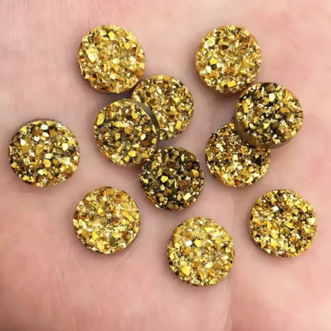 12mm-10mm AB Textured Druzy Mixed Colours, Glue on, Resin Gem (Sold in Pair) Resin Gems