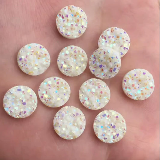 12mm-10mm AB Textured Druzy Mixed Colours, Glue on, Resin Gem (Sold in Pair) Resin Gems