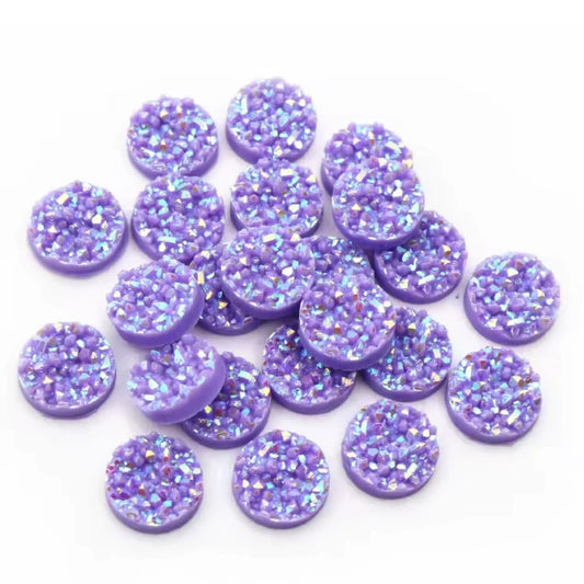 12mm-10mm Mixed  Textured Druzy Mixed Colours, Glue on, Resin Gem (Sold in Pair) Resin Gems