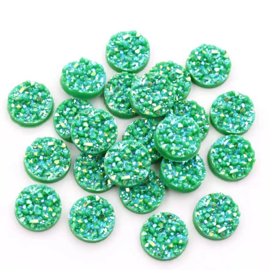 12mm-10mm Mixed  Textured Druzy Mixed Colours, Glue on, Resin Gem (Sold in Pair) Resin Gems