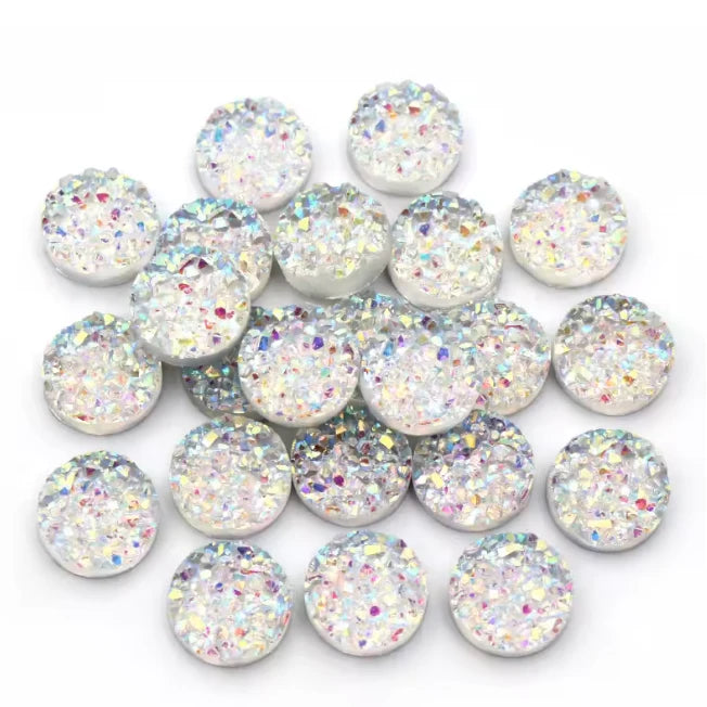 12mm-10mm Mixed  Textured Druzy Mixed Colours, Glue on, Resin Gem (Sold in Pair) Resin Gems