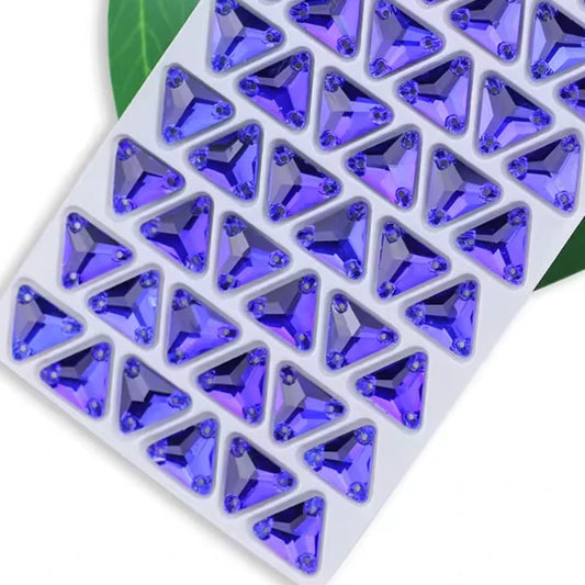 12mm Triangle Sew On Glass Gem Flat Back - Navy (Sold in Pair) Glass Gems