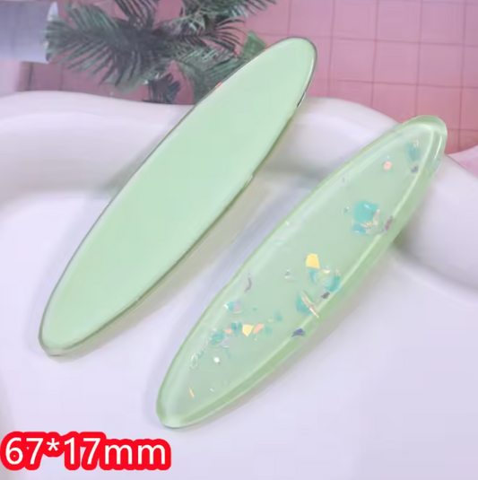 17*67mm Mint Green AB Foil OVAL, Glue on, Resin Gem (Sold in Pair) Resin Gems