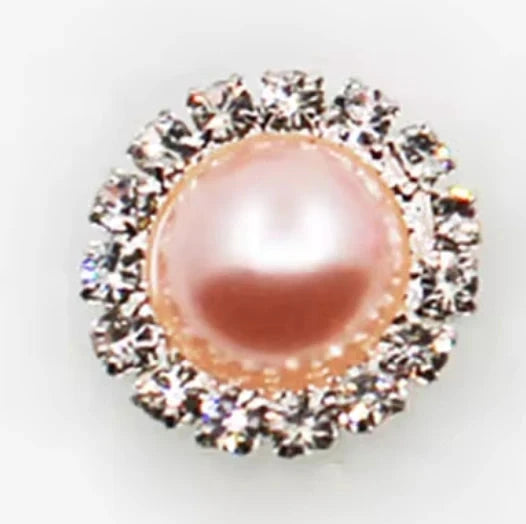 15mm Peach Pink Pearl Rhinestone Framed Glue On Flat Back Gems (Sold in Pair) Resin Gems
