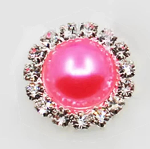 15mm Light Pink Pearl Rhinestone Framed Glue On Flat Back Gems (Sold in Pair) Resin Gems