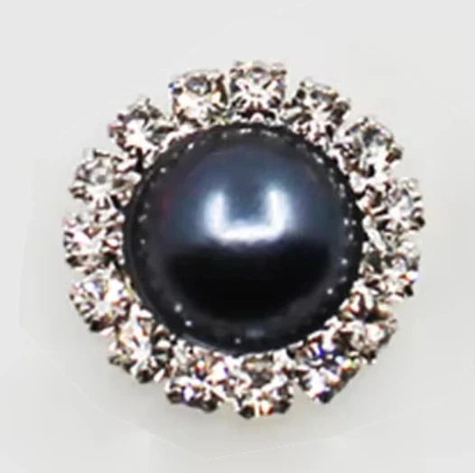 15mm Charcoal Pearl Rhinestone Framed Glue On Flat Back Gems (Sold in Pair) Resin Gems