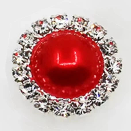 15mm Red Pearl Rhinestone Framed Glue On Flat Back Gems (Sold in Pair) Resin Gems