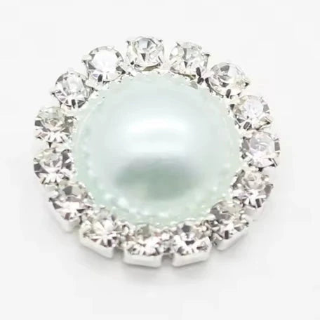 15mm Light Blue Pearl Rhinestone Framed Glue On Flat Back Gems (Sold in Pair) Resin Gems
