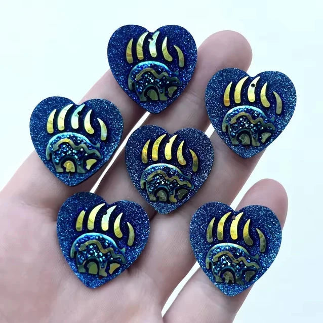 25mm Black Blue AB Bear Paw Design HEART Shaped Sew on Resin Gem (Sold in Pair) Resin Gems