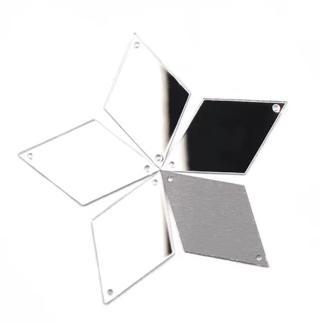 10*25mm Silver Coloured Reflective Mirror, Rhombus Diamond Shaped, Sew on, Mirror Gem (Sold in Pair) Sundaylace Creations & Bling