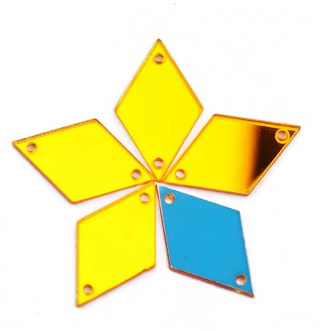 10*25mm Gold Coloured Reflective Mirror, Rhombus Diamond Shaped, Sew on, Mirror Gem (Sold in Pair) Sundaylace Creations & Bling