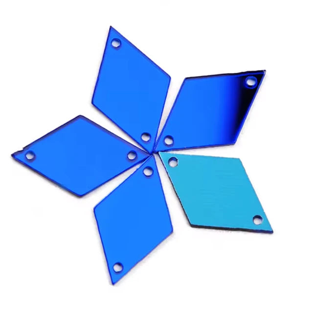 10*25mm Blue Coloured Reflective Mirror, Rhombus Diamond Shaped, Sew on, Mirror Gem (Sold in Pair) Sundaylace Creations & Bling