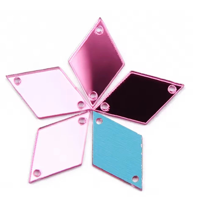 10*25mm Pink Coloured Reflective Mirror, Rhombus Diamond Shaped, Sew on, Mirror Gem (Sold in Pair) Resin Gems