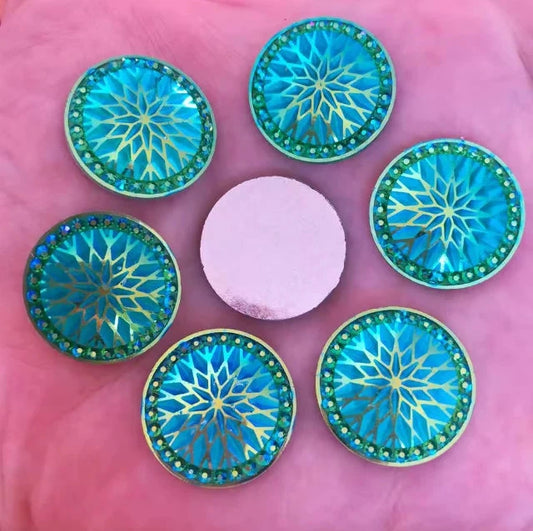 20mm Green AB Starblanket Design Glue On Resin Gems (Sold in Pair) Resin Gems