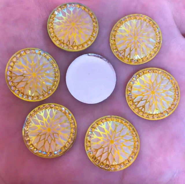 20mm Yellow AB Starblanket Design Glue On Resin Gems (Sold in Pair) Resin Gems