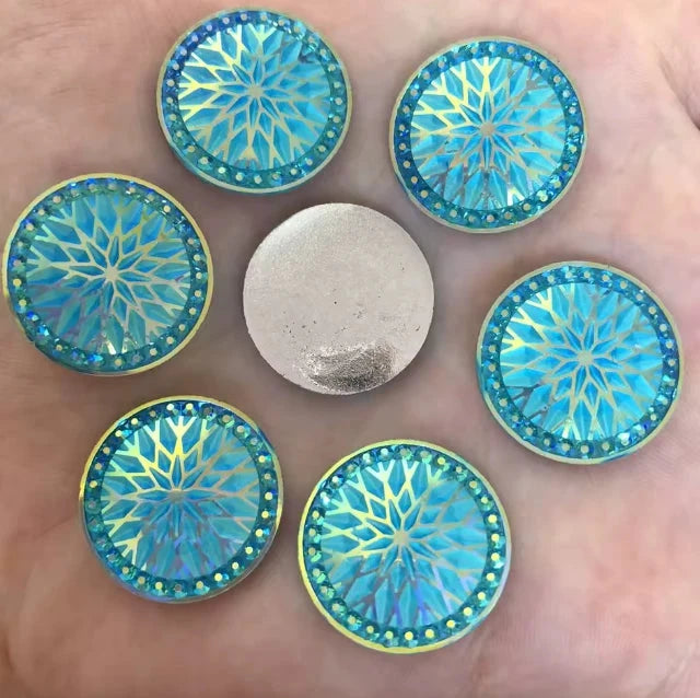20mm Aqua Blue AB Starblanket Design Glue On Resin Gems (Sold in Pair) Resin Gems