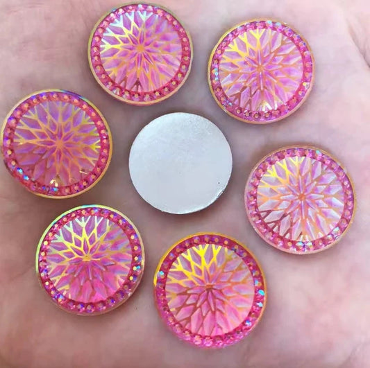 20mm Hot Pink AB Starblanket Design Glue On Resin Gems (Sold in Pair) Resin Gems