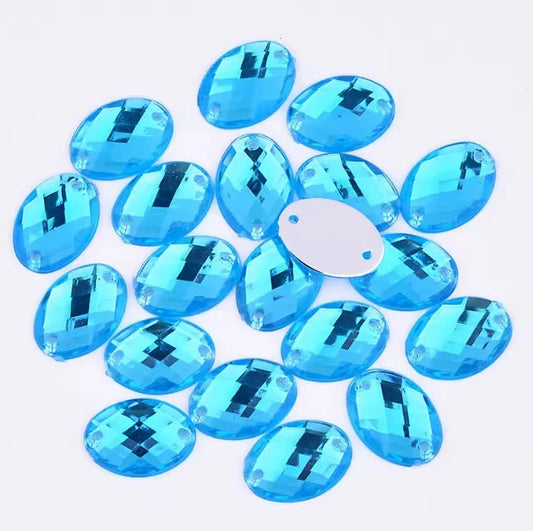 13*18mm Sky Blue Oval Shaped Sew on Glass Gem (Sold in Pair) Glass Gems