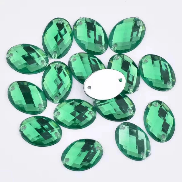 13*18mm Dark Green Oval Shaped Sew on Glass Gem (Sold in Pair) Glass Gems
