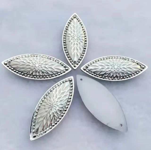 19*49mm Silver Metallic AB Starblanket Design Horse Eye Navette Shaped Sew on Resin Gem (Sold in Pair) Resin Gems