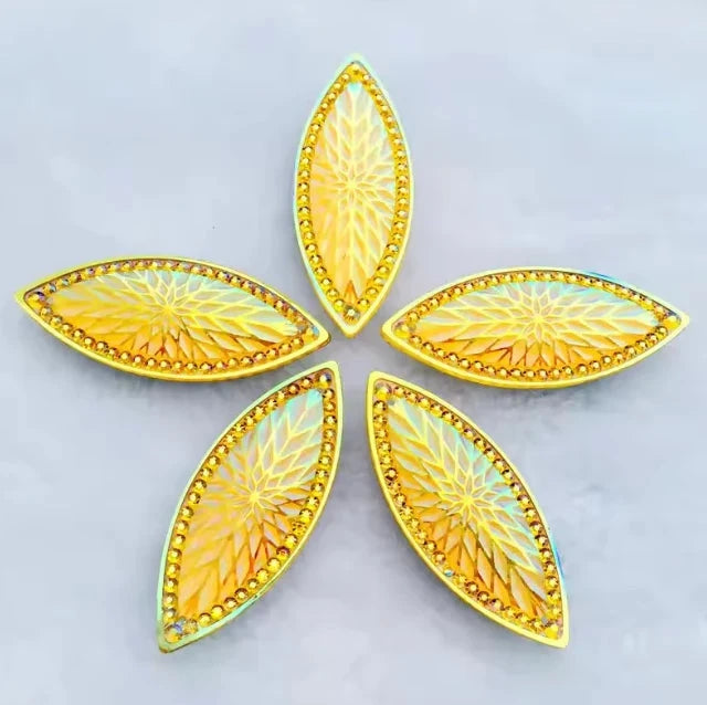 19*49mm AB Yellow Starblanket Design Horse Eye Navette Shaped Sew on Resin Gem (Sold in Pair) Resin Gems