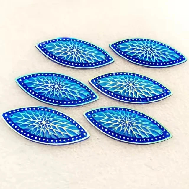 19*49mm AB Blue Black Starblanket Design Horse Eye Navette Shaped Sew on Resin Gem (Sold in Pair) Resin Gems