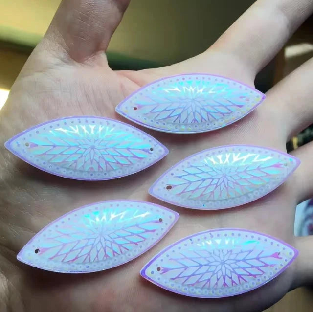 19*49mm AB White Starblanket Design Horse Eye Navette Shaped Sew on Resin Gem (Sold in Pair) Resin Gems
