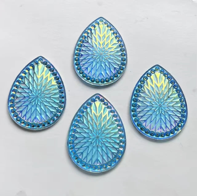 29*39mm, Light Blue, Starblanket Pattern Large Teardrop Sew On, Resin Gem, (Sold in Pair)