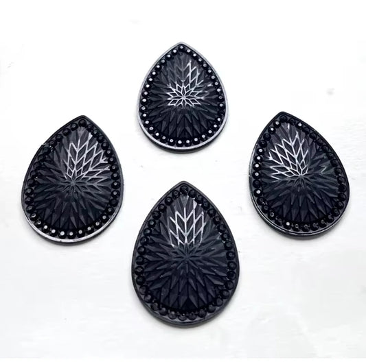 29*39mm, Black Starblanket, Starblanket Pattern Large Teardrop Sew On, Resin Gem, (Sold in Pair)