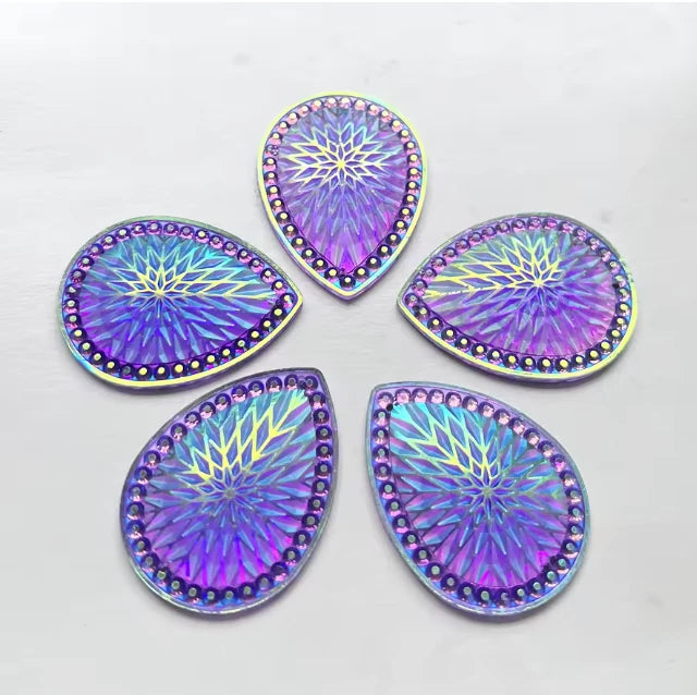 29*39mm, Purple AB, Starblanket Pattern Large Teardrop Sew On, Resin Gem, (Sold in Pair)