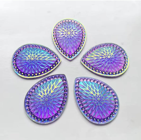 29*39mm, Purple AB, Starblanket Pattern Large Teardrop Sew On, Resin Gem, (Sold in Pair)