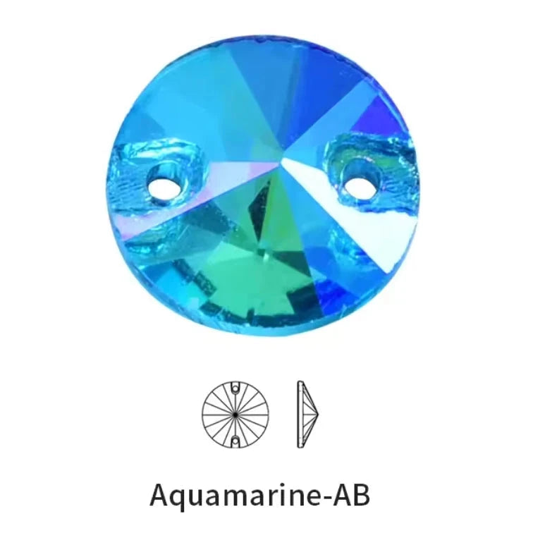 10mm Aqua AB Rivoli Glass Gem Sew on Sold in Pair