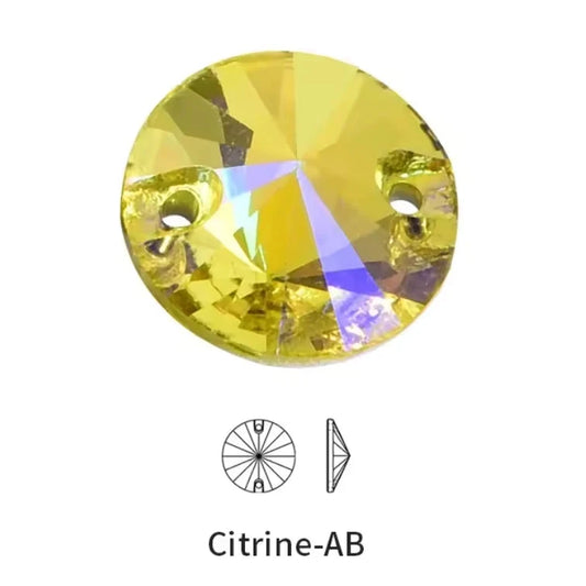 10mm Yellow Jonquil AB Rivoli Glass Gem Sew on Sold in Pair