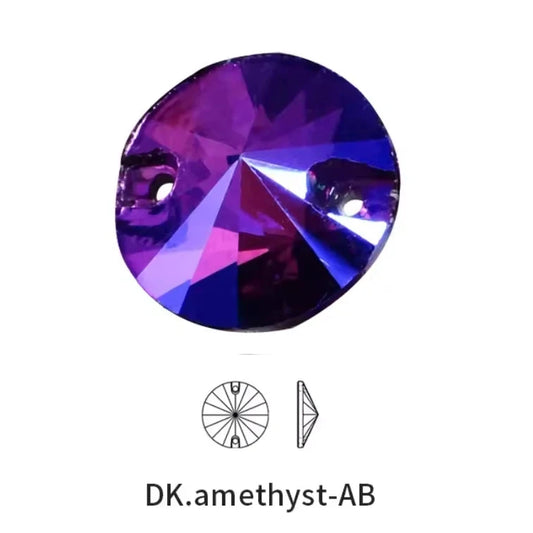 10mm Dark Purple AB Rivoli Glass Gem Sew on Sold in Pair