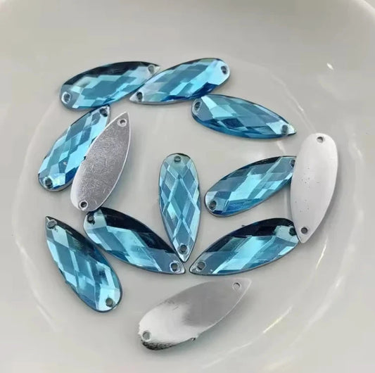8*22mm Aqua Blue Long Teardrop Sew on Resin Gems