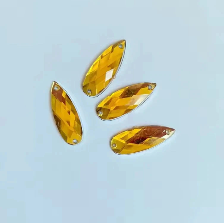 8*22mm Yellow Gold Long Teardrop Sew on Resin Gems