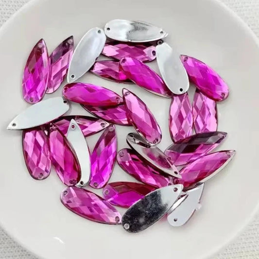 8*22mm Dark Pink Long Teardrop Sew on Resin Gems